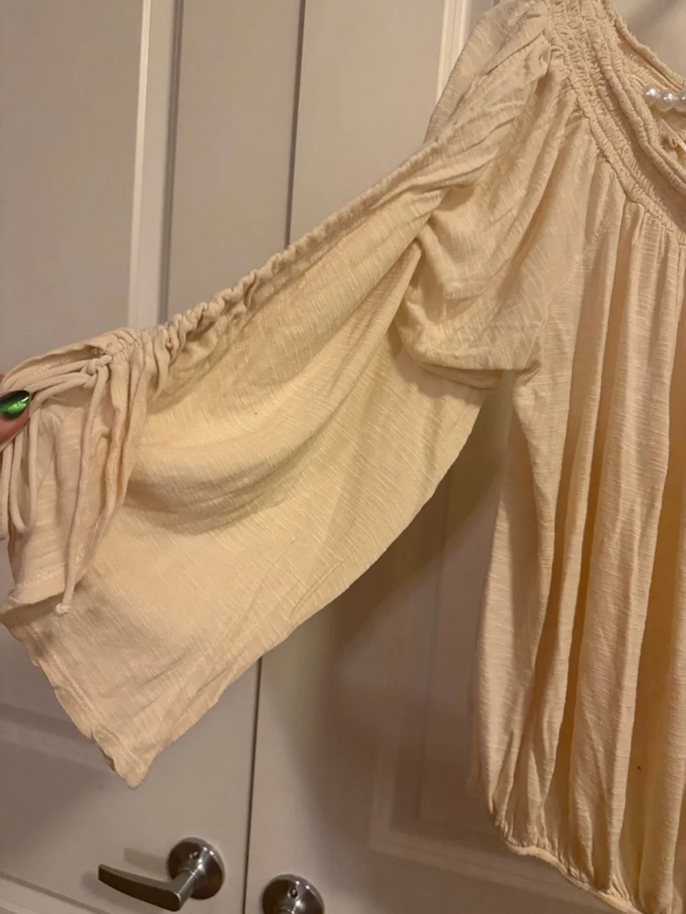 Free People Cream Boho Smocked-Neck Tunic